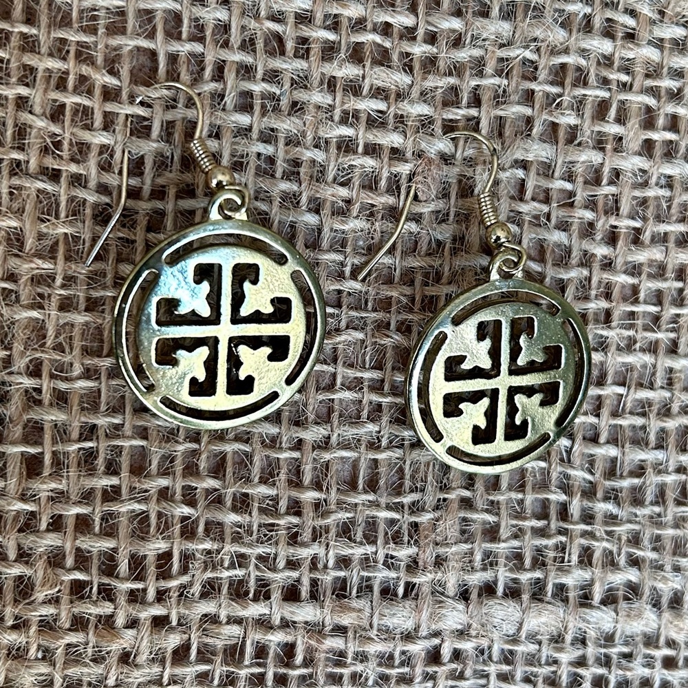 Gold Tone Round Dangling Earrings - Picture 3 of 5